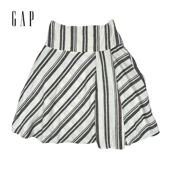 GAP Dresses & Skirts - Gap | Women 6R | 100% Linen Ivory &‎ Gray Striped Circle Knee Length Skirt